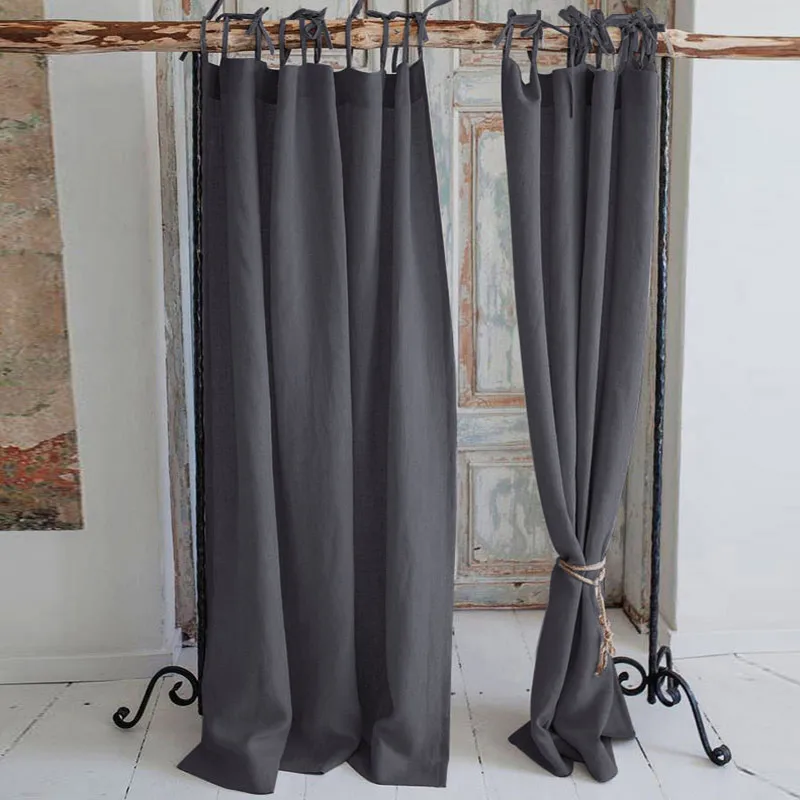 Handmade 100% Pure Linen Cortina, Tie Top Curtain, Soft Curtain Solid Color Kitchen Curtain, Shower Curtain for Decor Customized