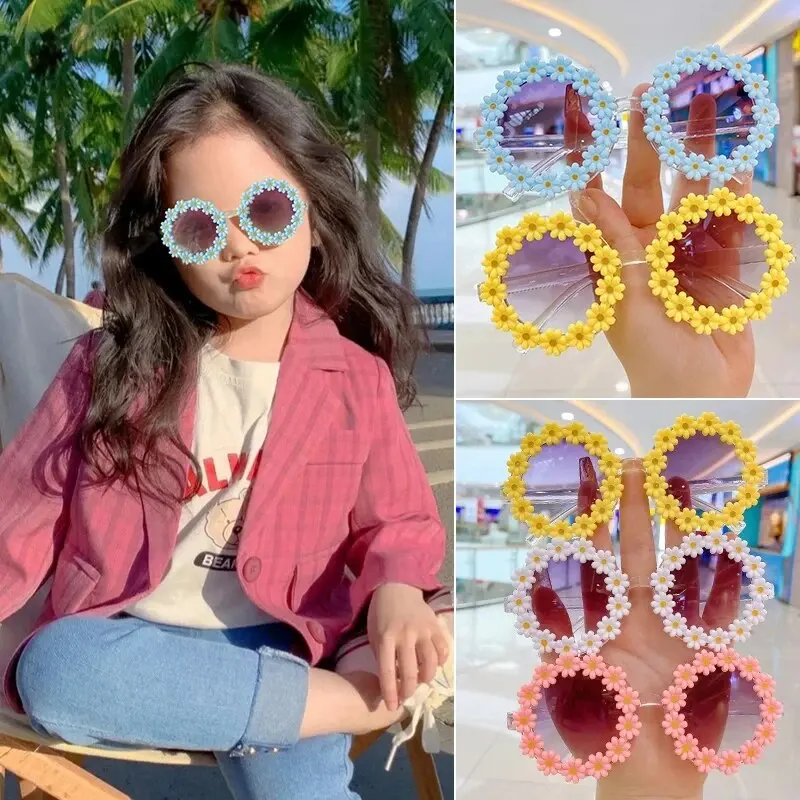 Summer Children Cute Acrylic Flower Outdoor Sun Protection Sunglasses Baby Girls Classic Sunglasses Kids Boy UV400 Sunglasses