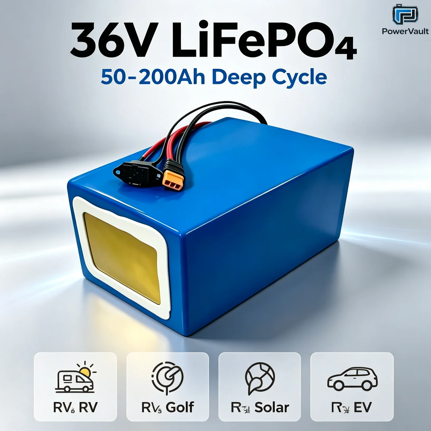 36V LiFePO4 Deep Cycle Battery 50Ah-200Ah High Capacity Smart BMS 3500W for Golf Cart RV Solar Marine Off-Grid