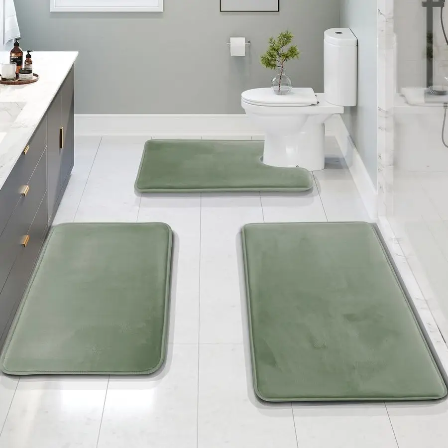 Bathroom Rugs, Velvet Memory Foam Bath Mat, NonSlip Bath Rugs, Machine Wash, Dries Quickly, Ultra Soft Plush Bath Mats for Bathr