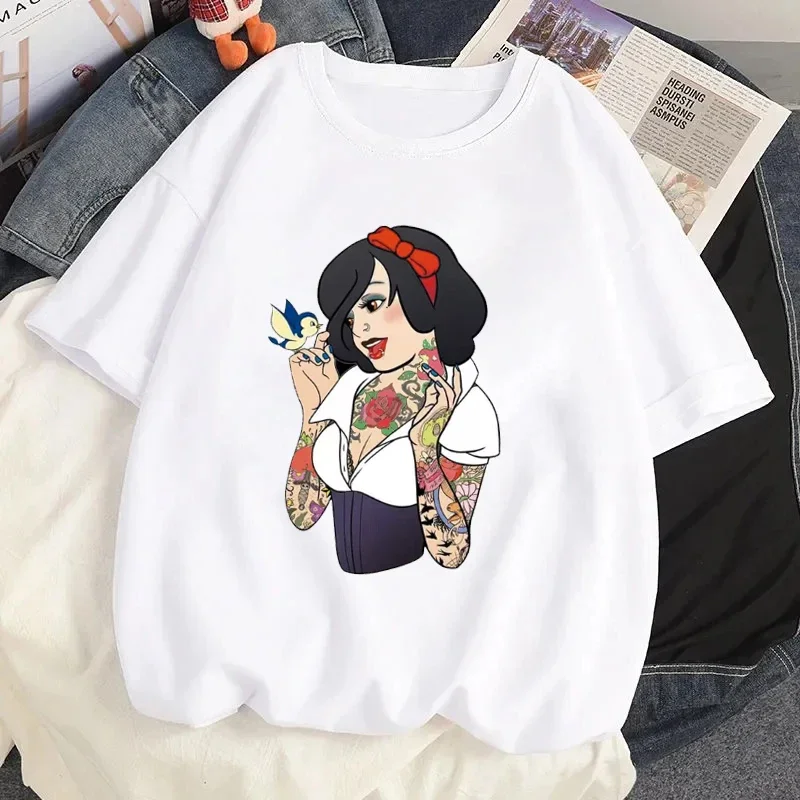 Disney Anime Snow White Cartoon Printed T-shirt Women Casual Short Sleeves Streetwear Tshirt Summer O-Neck Harajuku Clothing