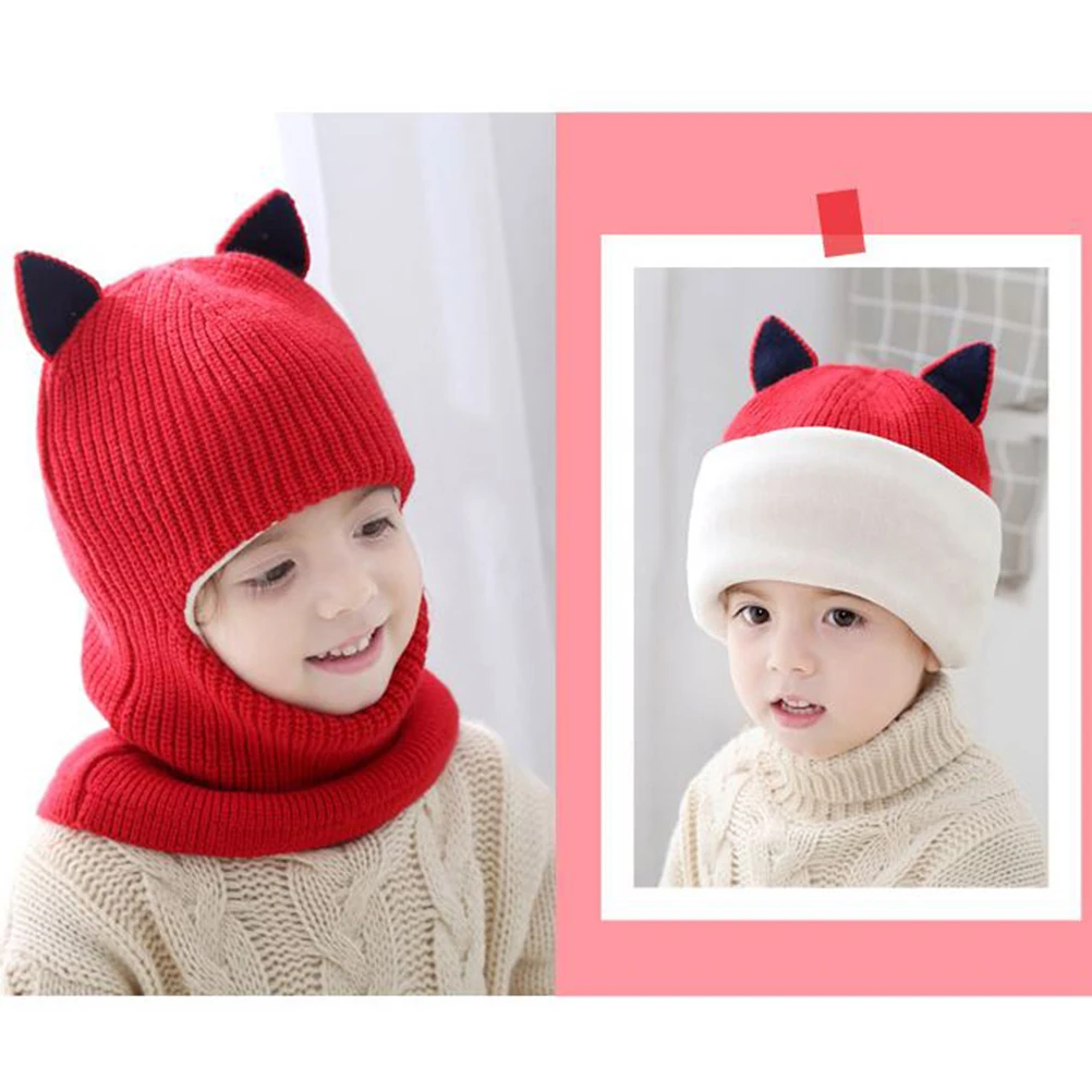 

Knit Hat Toddler Fleece Windproof Wool Cap Kids Baby Boy Warm Mask Scarf Fashion Kids Winter Hat Baby Winter Face Mask