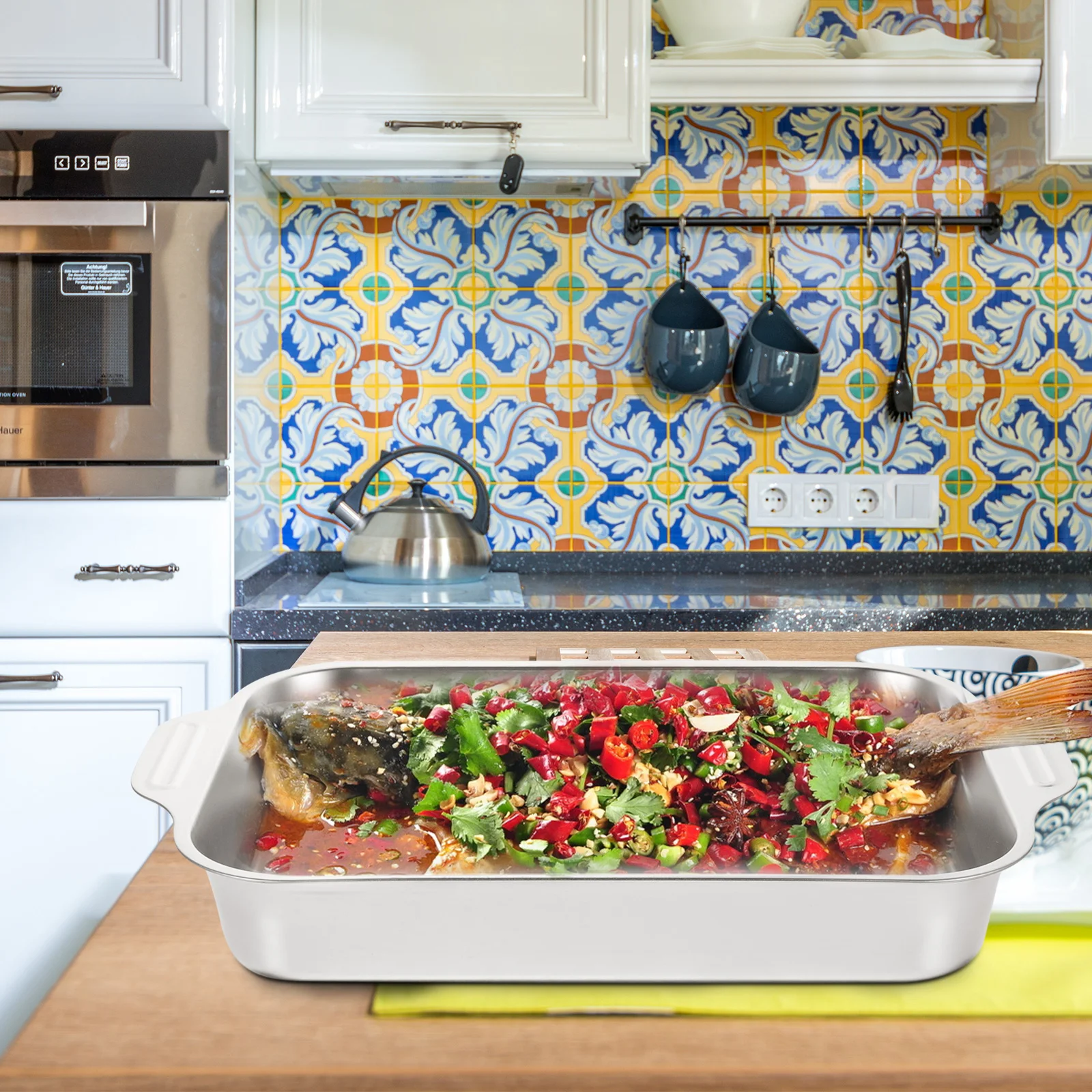 

Stainless Steel Roasting Pan for Fish Lobster Grilling Baking Tray Oven Induction Hob Lightweight Portable Cooking Metal