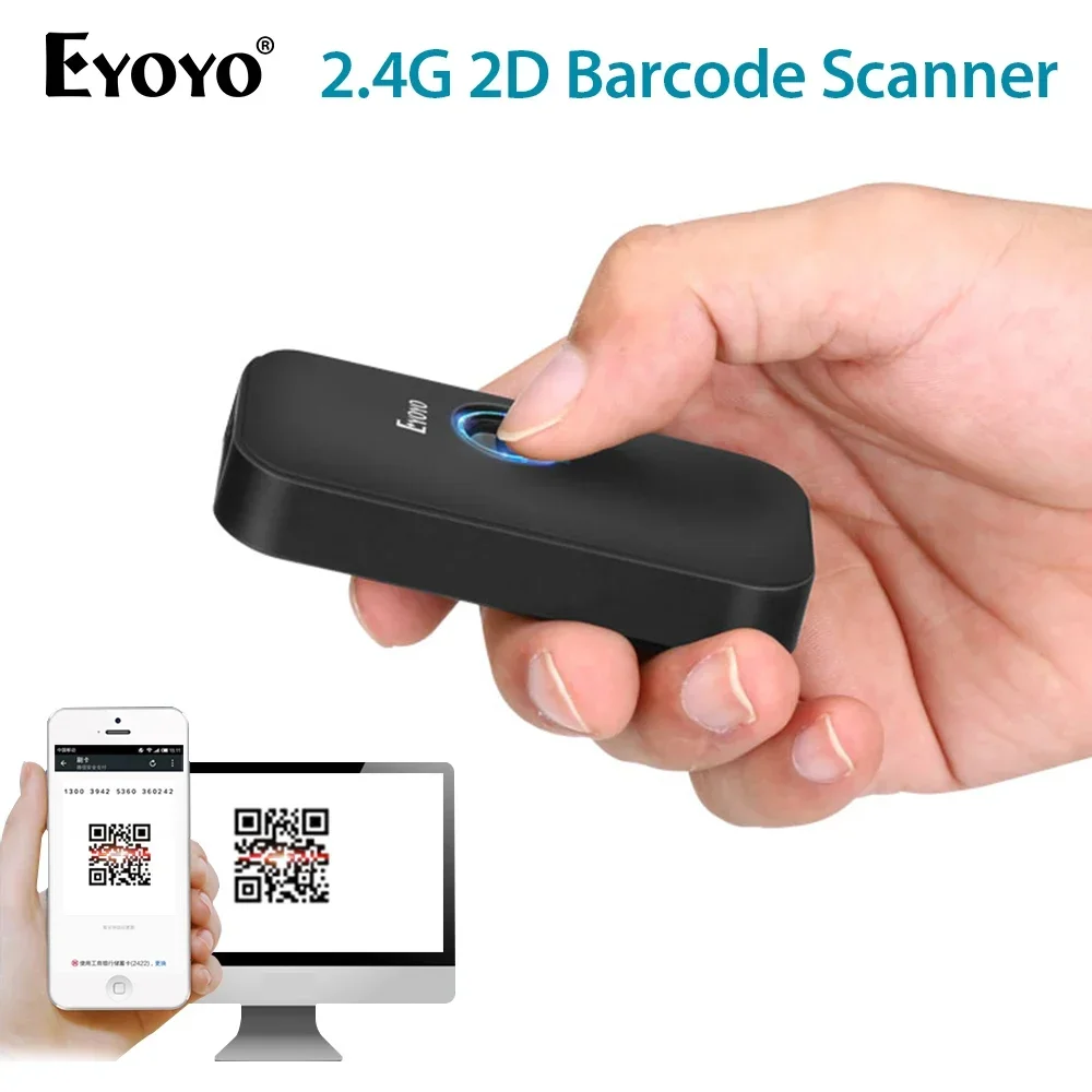 Eyoyo Mini Bluetooth 2D Barcode Scanner 3-in-1 1D QR PDF417 Data Matrix Bar Code Reader CCD Screen Scanning For Phones Tablet PC