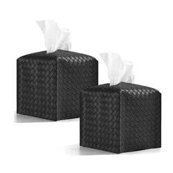 Waterproof Square Woven Tissue Box Foldable PU Leather Tissue Holder Nordic Style Handkerchief Case Dinning Table