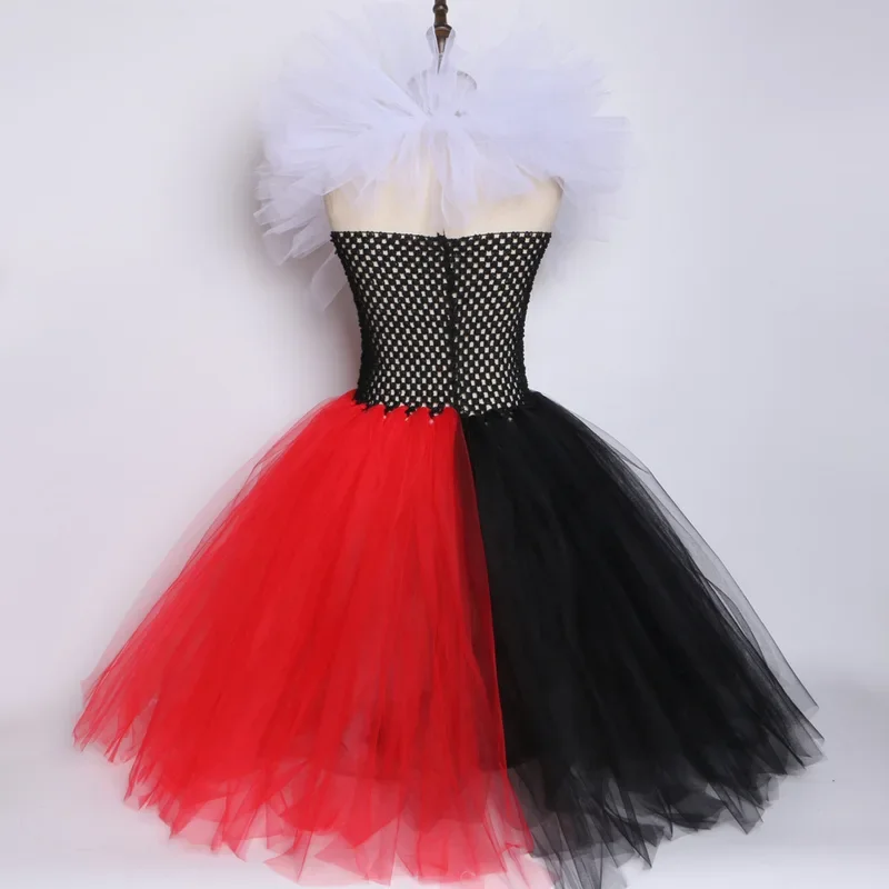 Vestido de tutú de La Reina de los corazones para niña, disfraz de cosplay de Alicia, vestido de carnaval de Halloween para niña, rojo y blanco, vestido de fiesta para niña