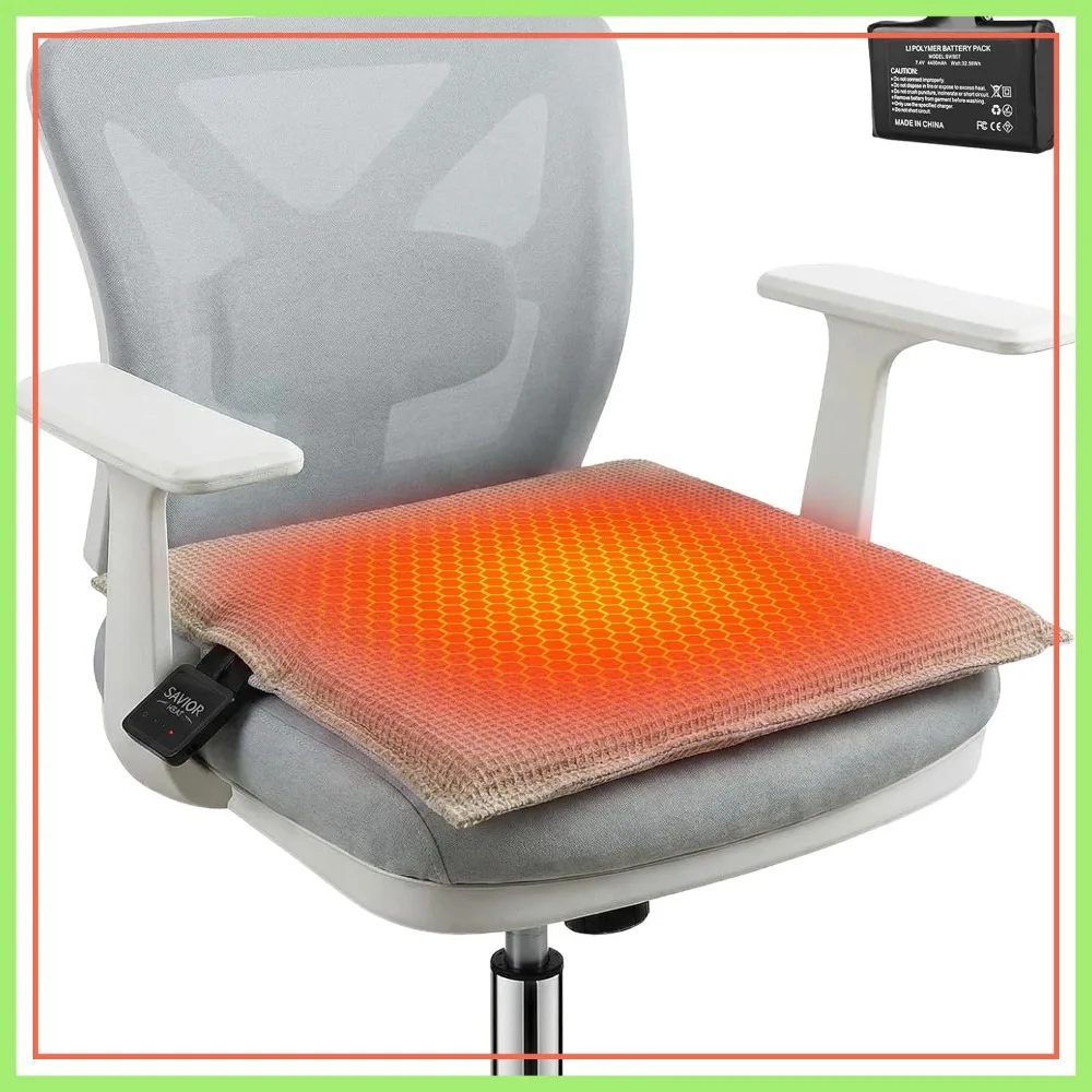 

Heated Seat Cushion with Battery Pack 4400mAh, 3 Heat Settings, USB Heated Pad for Office, Home, Camping, Stadium