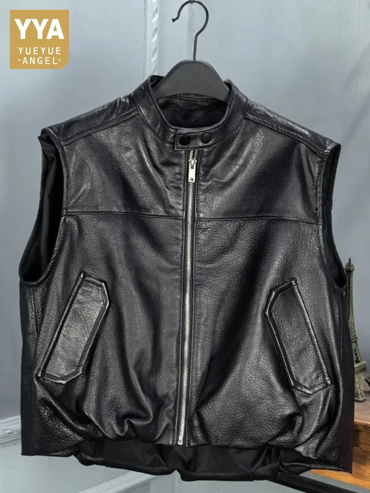 Autumn Fashion Natural Sheepskin Women Vest Stand Collar Loose Fit Sleeveless Jacket Work Lady Short Waistcoat Zippers Tank Top
