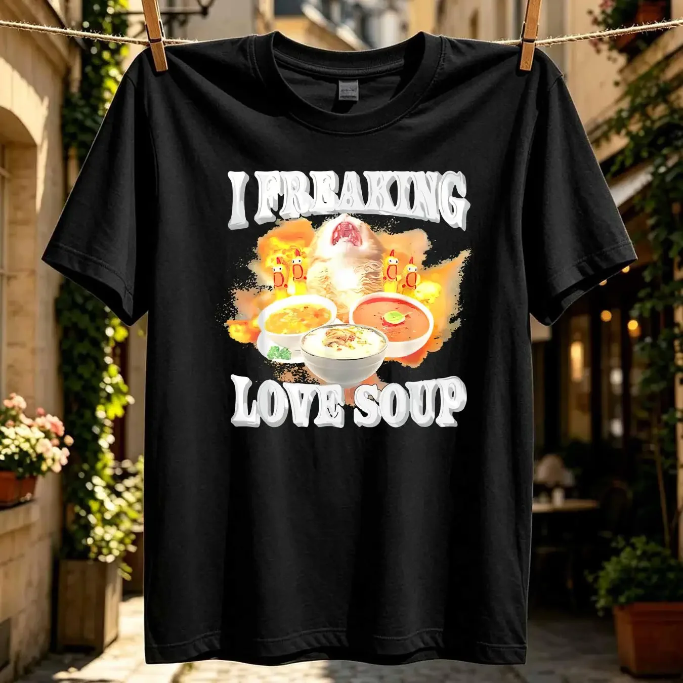 washed T Shirt I Freaking Love Soup Kitten long or short sleeves vintage Washed Stylish Versatile Casual Top For Everyday Wear