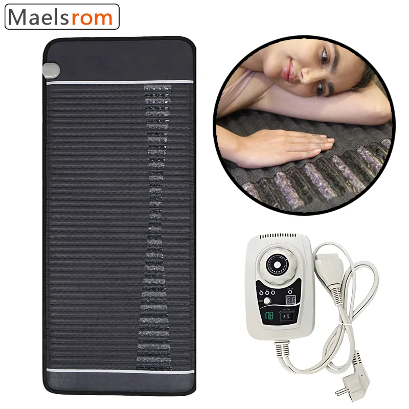 Far Infrared Heating Mat with Tourmaline & Germanium Stones - Professional Pain Relief Pad for Back Neck Shoulders with Digital