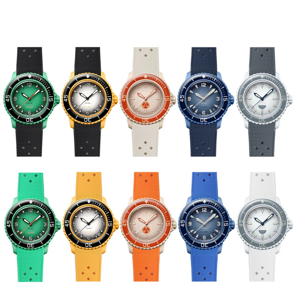 สายซิลิโคนเหลว22มม. พร้อมปากโค้งสำหรับ50ไสว5 Ocean แบรนด์ซีรีย์ระบายอากาศได้ดีสายรัดตาหมากรุก