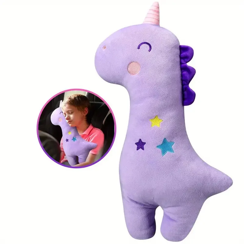A Must - buy! Cute Dinosaur and Unicorn - shaped Car Seat Belt Shoulder Covers, Made of Plush Material, Universal for All Cars image 2