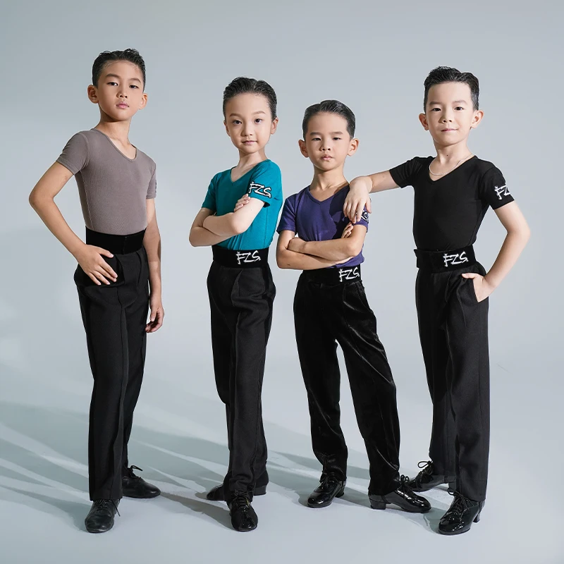 

UK Latin Dance Men's V-Neck Short Sleeve Top Alpaca Cotton Breathable Fabric 4 Colors for Performance Training