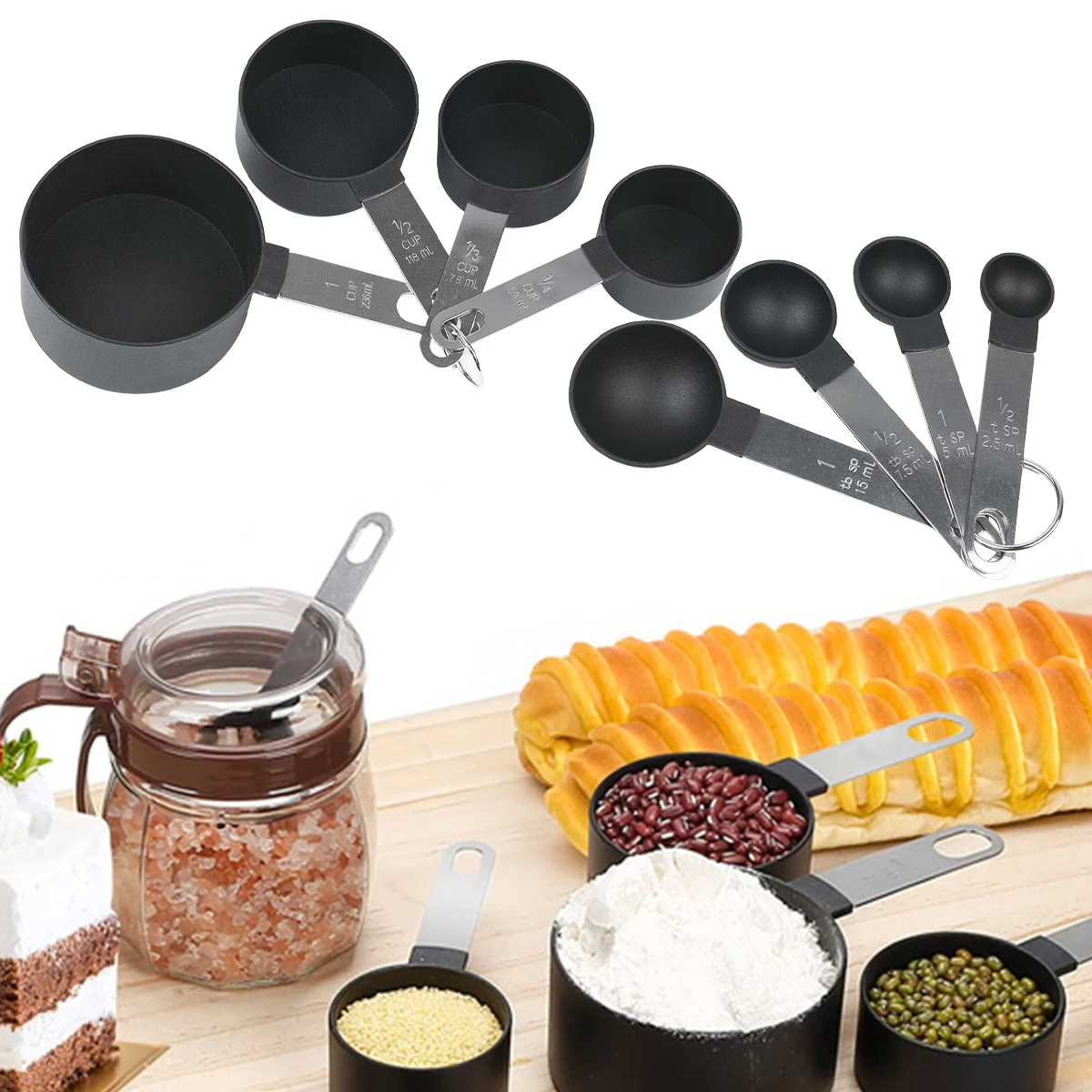 

8Pcs Measuring Spoons Set Measuring Cups Set Tea Coffee Measuring Tools Liquid Cake Flour Baking Cooking Kitchen Accessories