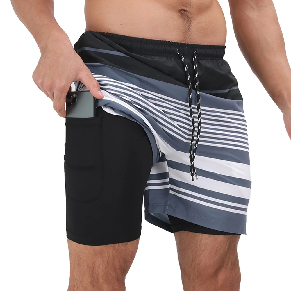 B 男性ランニングショーツ服ダブルデッキスポーツウェア 2 で 1 デザイン通気性夏ショーツ快適なカジュアルウェア
