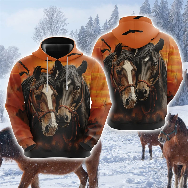 Horse Lover Hoodies For Men Clothes Casual Farm Graphic Sweatshirts Face Pullovers Equestrian Tracksuit Boy Y2k Top