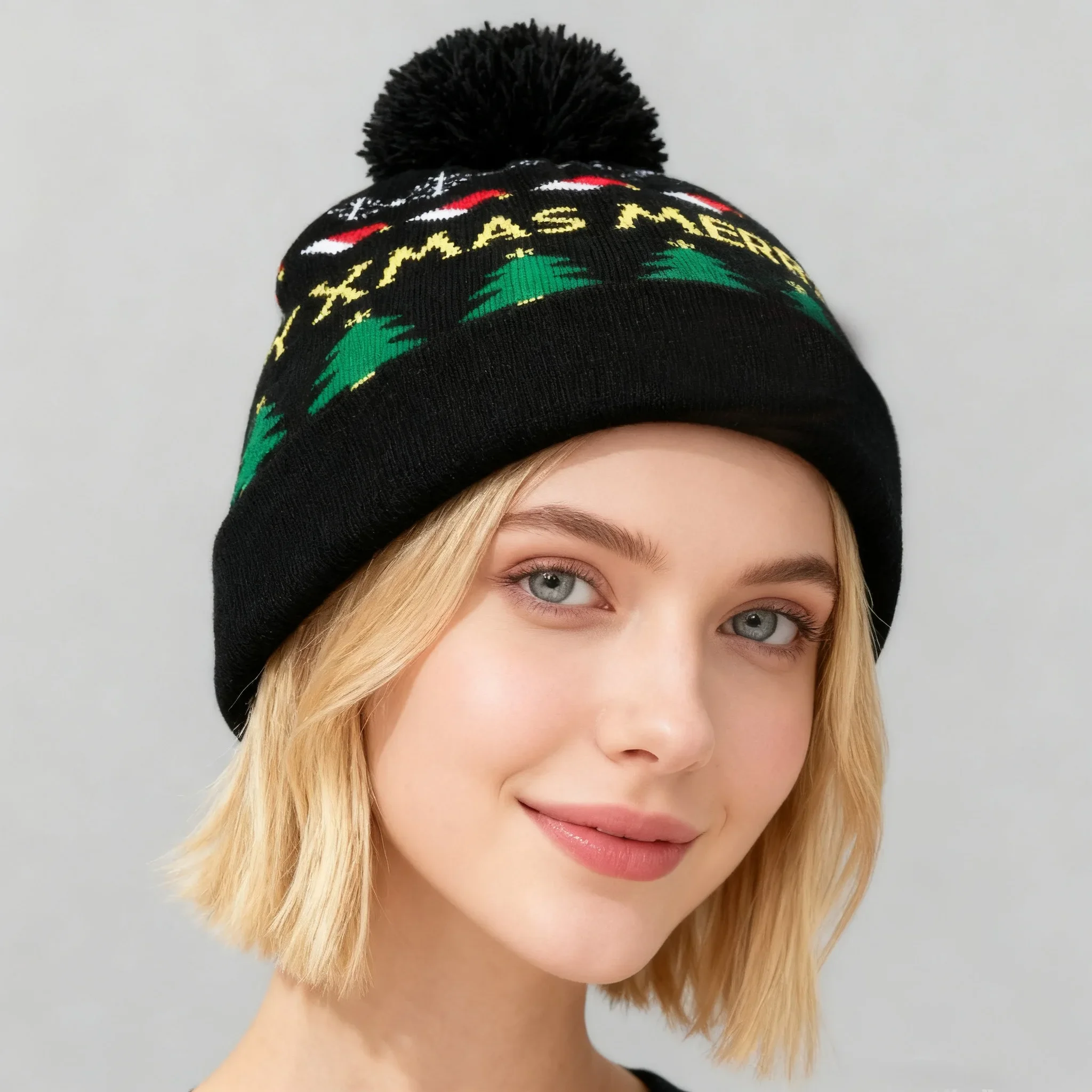 قبعة عيد الميلاد، قبعة وشاح محبوكة شتوية دافئة اللون، هدية عيد الميلاد للعام الجديد، ديكور الحفلات، قبعة دافئة ومجموعة وشاح