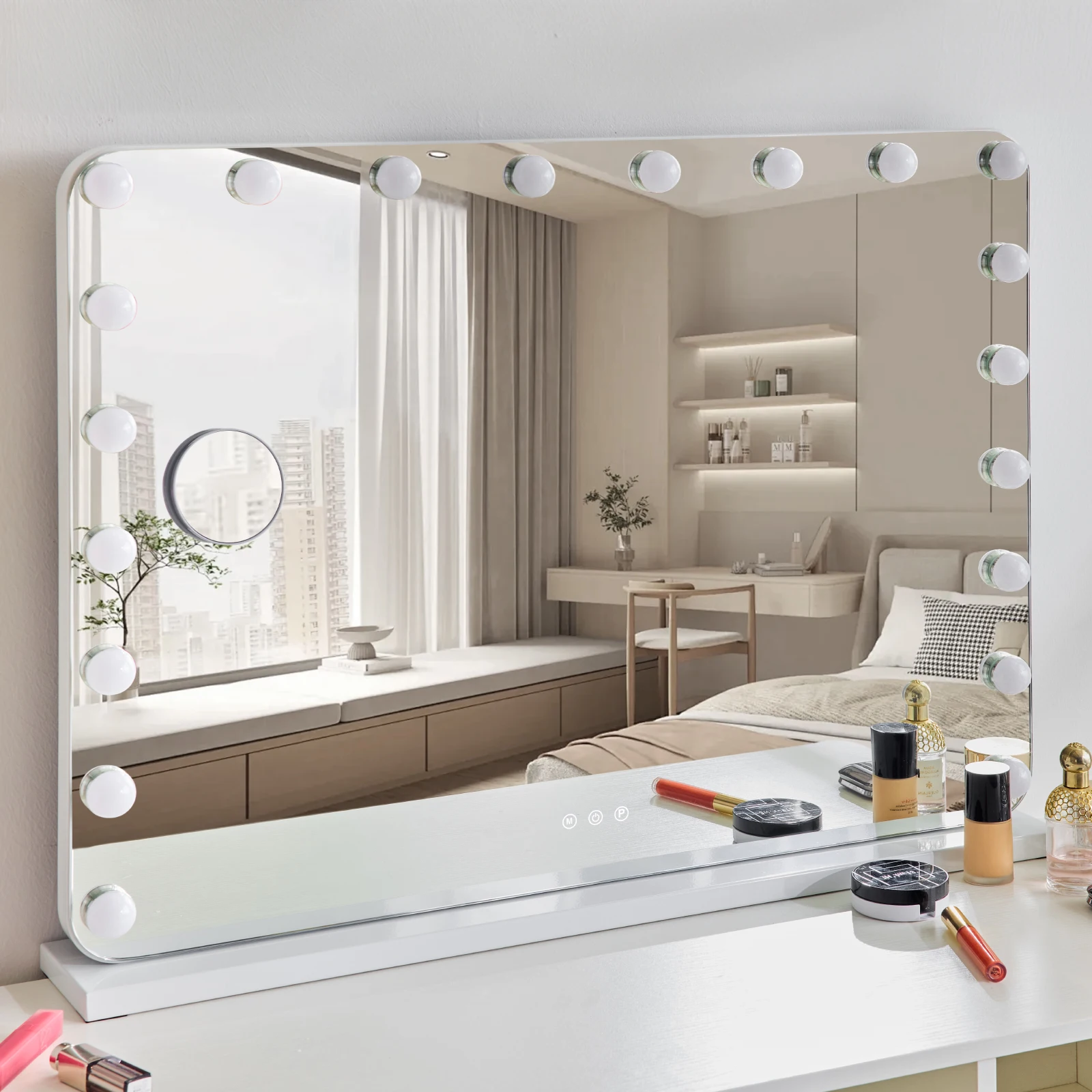 Redlife Hollywood Vanity Mirror with Lights, 20 LED Bulbs Make up Mirror w/ 10X Magnification and USB Charge Port, 360° Rotation