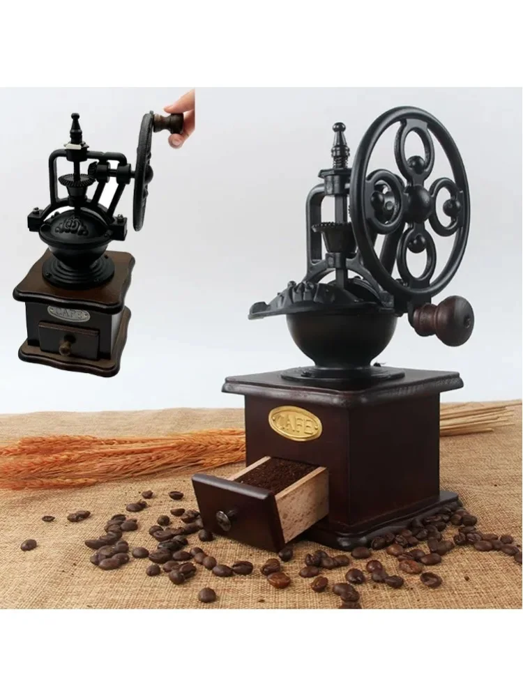 Ręczna młynka do kawy z korbką, w stylu retro, elegancki element dekoracyjny, wyjątkowy prezent, idealna do kawy przygotowywanej w French Press, espresso i kawiarkach typu Moka. — 2