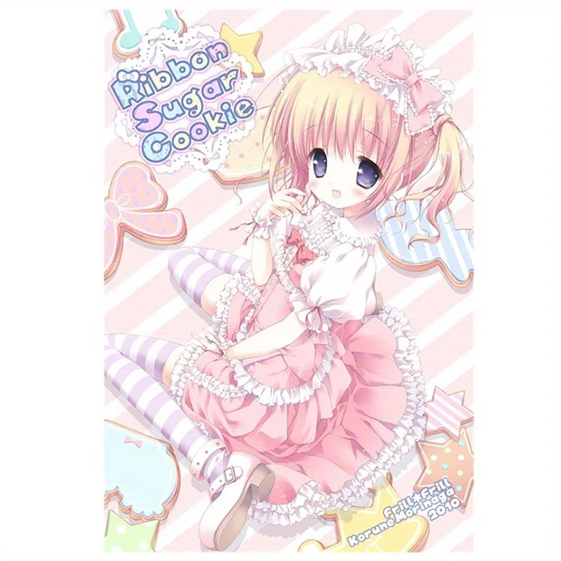 VIKAMA Ribbon Candy Biscuit Cartoon Wandteppich, Lolita-Mädchen-Herz-Dekoration, Stoff, japanischer Anime-Stil, schöne Raumdekoration