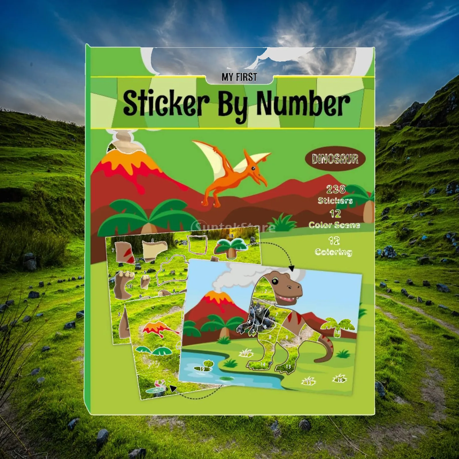 Livre d'activités interactif de coloriage et d'autocollants de dinosaures, facile à décoller, dessiné à la main