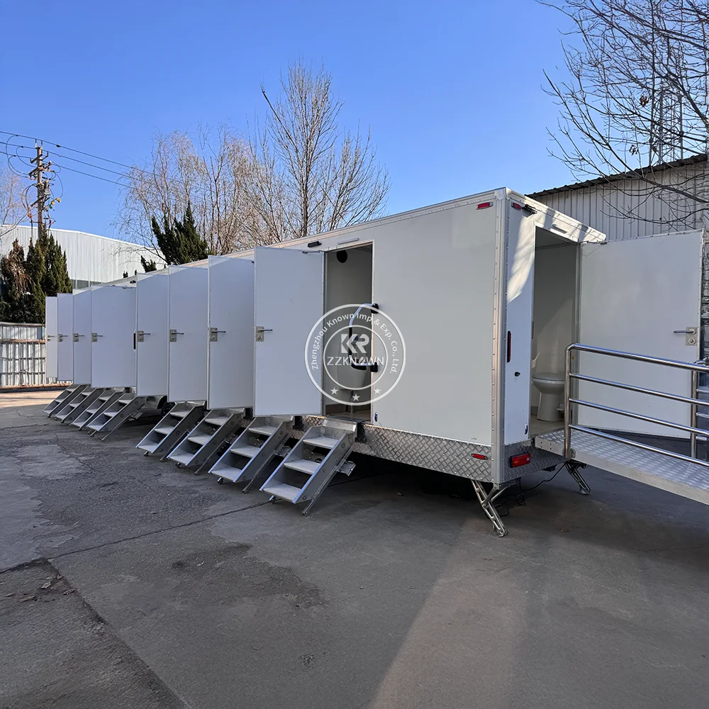 مقطورة مرحاض متنقلة فاخرة للاستخدام الخارجي مع عجلات مقطورة مرحاض محمولة للرجال والنساء للبيع #3