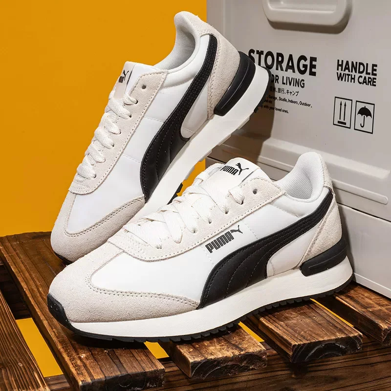 PUMA Off White Black Retro Suede Stitching Zapatillas informales ligeras y antideslizantes 399250-01