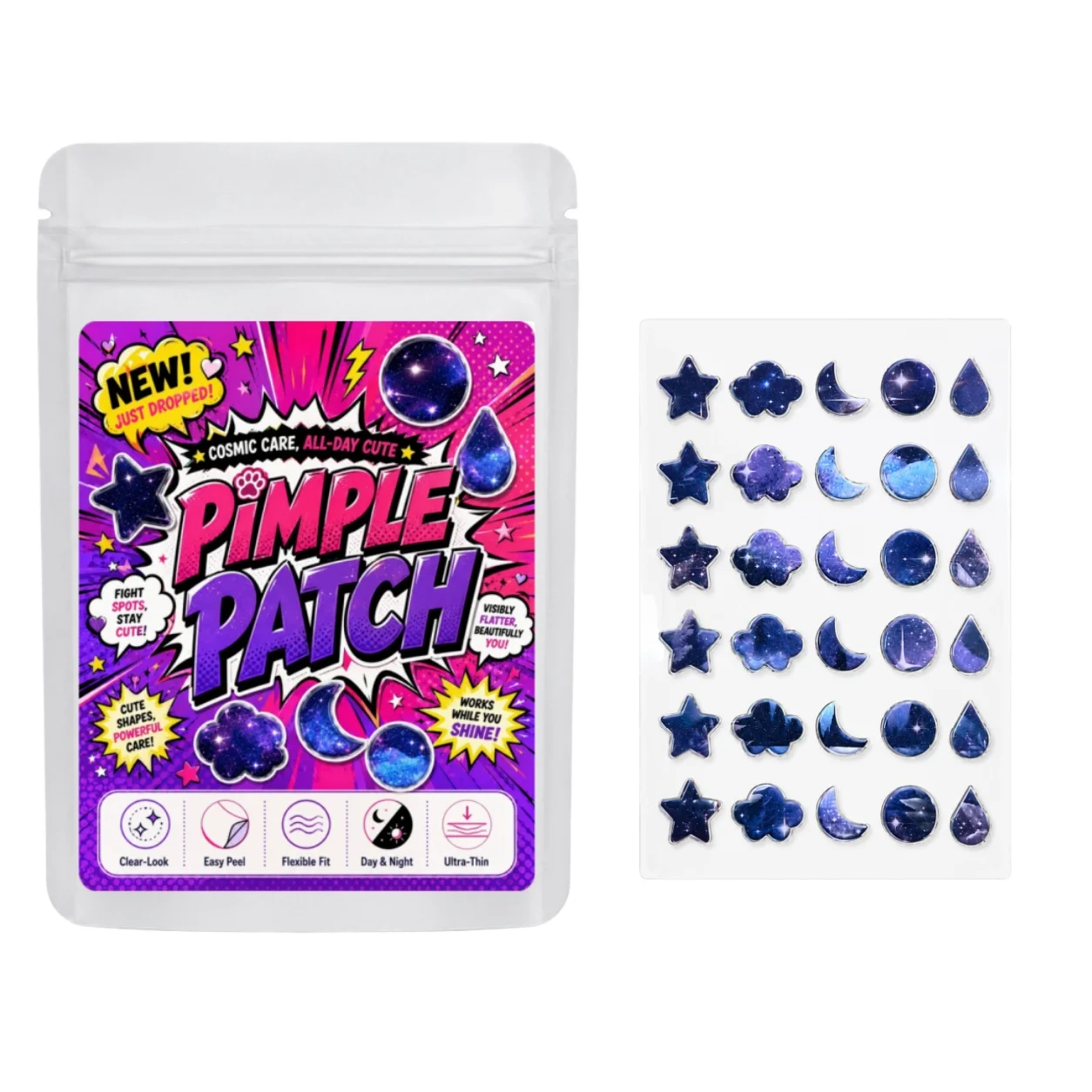 150/300/600 Pcs Cosmic Moon Star Cloud Pimple Patches, Ultra-Thin Spot Covers for Fresh Clear-Look Care view 6
