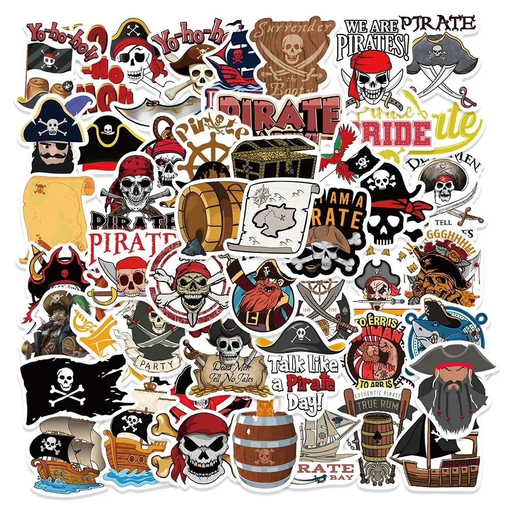 50PCS New Trendy Cartoon Cool Pirate Graffiti Helmet Water Cup DIY Waterproof PVC Children's Toy Reward Sticker