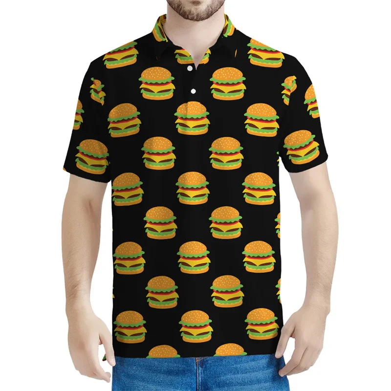 

Cute Hamburger Graphic Polo Shirt For Men Children 3D Printed Cartoon Food Tees Casual Streetwear T-Shirt Lapel Short Sleeves