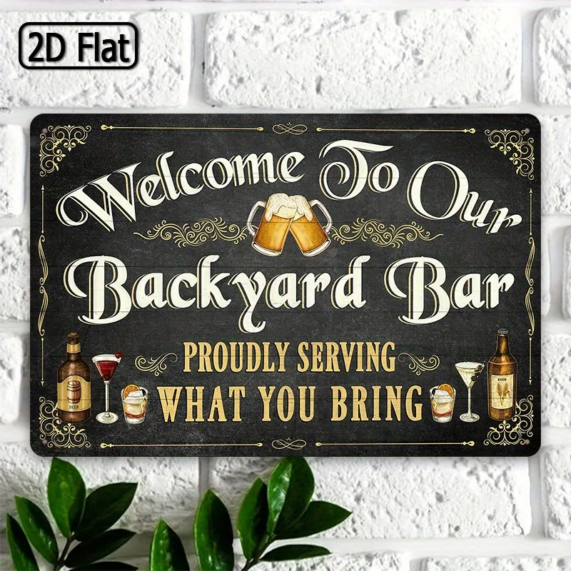 Letrero de bienvenida de metal para bar en el patio trasero, placa decorativa contemporánea reutilizable con diseño "portada orgullosa de lo que trae", cerveza