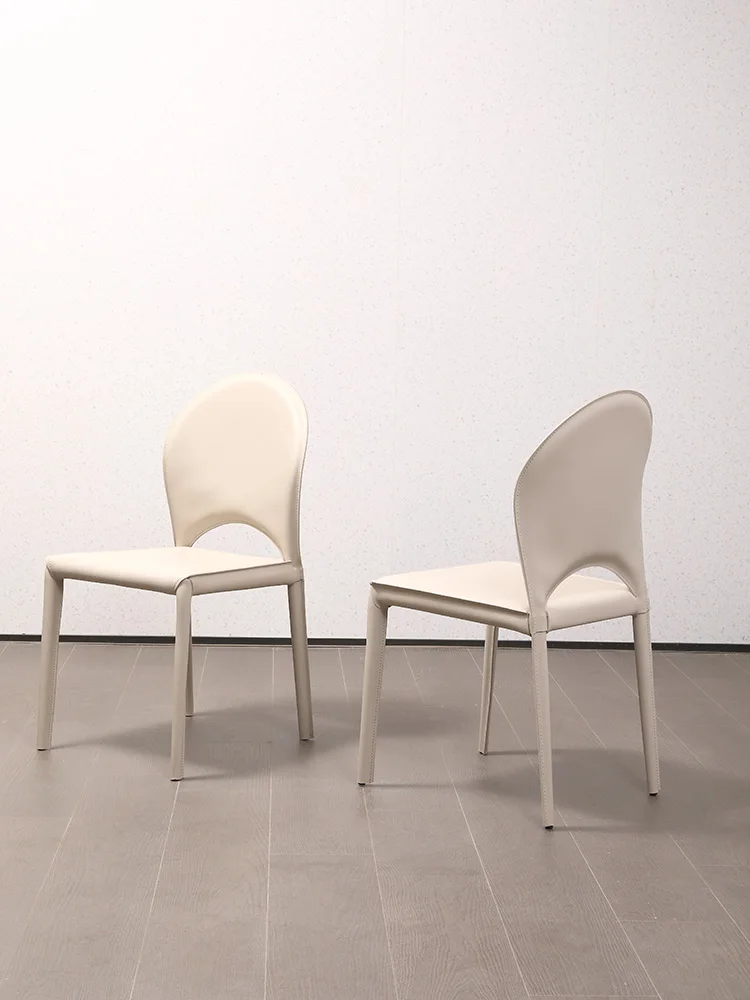 The product can be customized.French cream style saddle leather dining chair modern minimalist designer casual