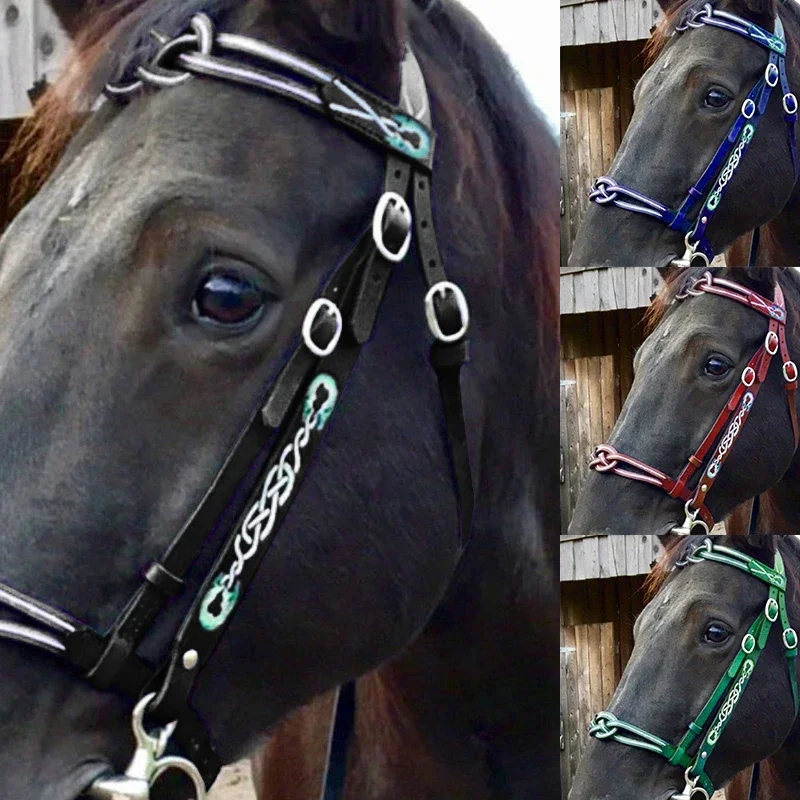 Horse Halters and Lead Ropes PU Leather Halter and Lead Ropes Ergonomic Comfortable Unfettered Halters with Metal Buckle