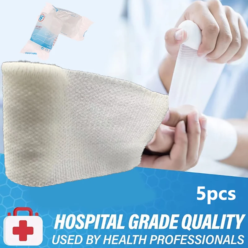 5 Rolls PBT Elastic Bandage First Aid Kit Gauze Roll Wound Dressing Nursing Emergency Care Bandage 4.5m