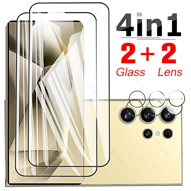 4in1 Camera Lens for Samsung Galaxy S24 Ultra SM-S928B Screen Protectors Tempered Glass Protection Glass Fingerprint Unlock HD