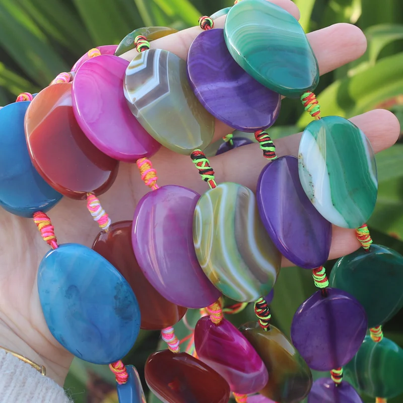 28-30x37-40mm Multi-Color Agates Oval Beads 8pcs ,  For DIY Jewelry making ! Mixed wholesale for all items!