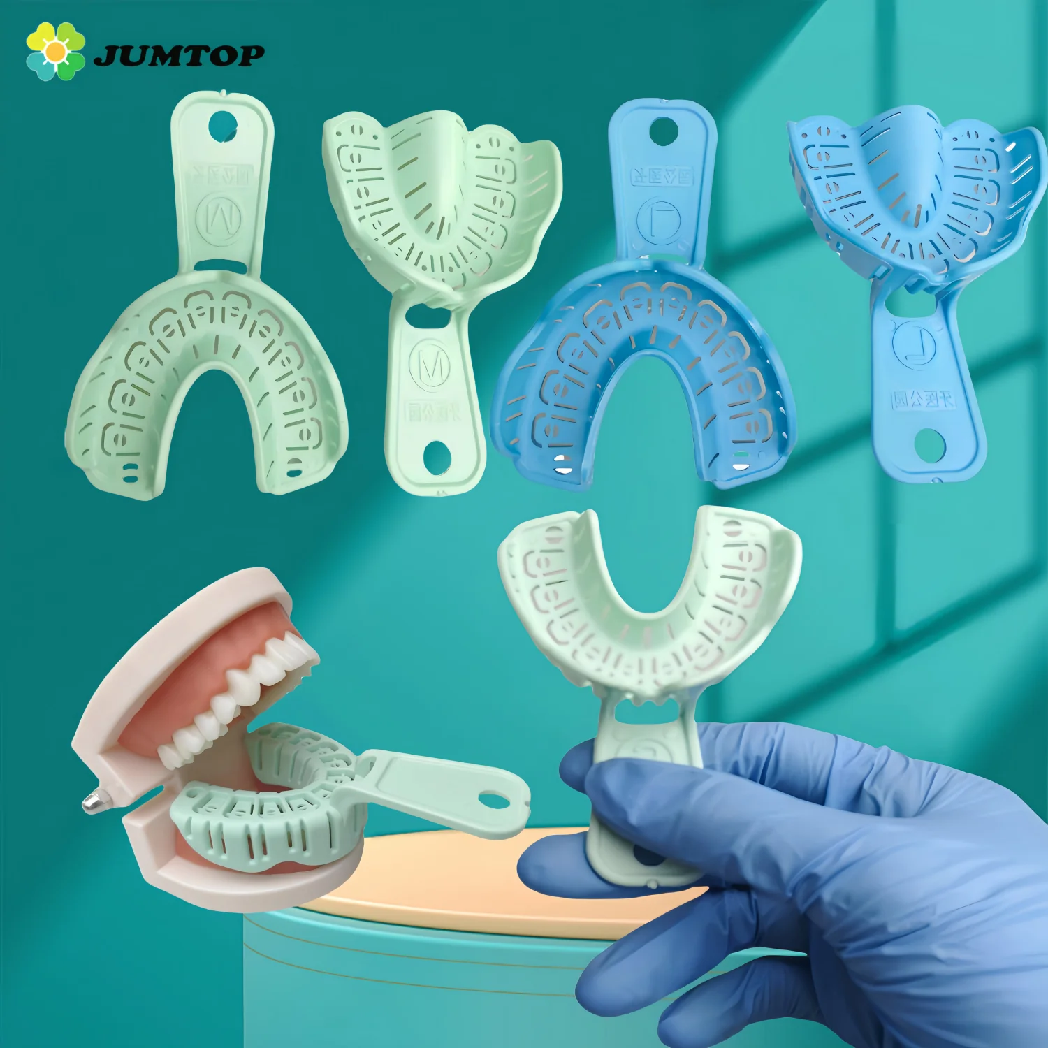

JUMTOP 2Pcs Dental Implant Tray Green Full Mouth Removable Partial Mold Tray Disposable Impression Tray