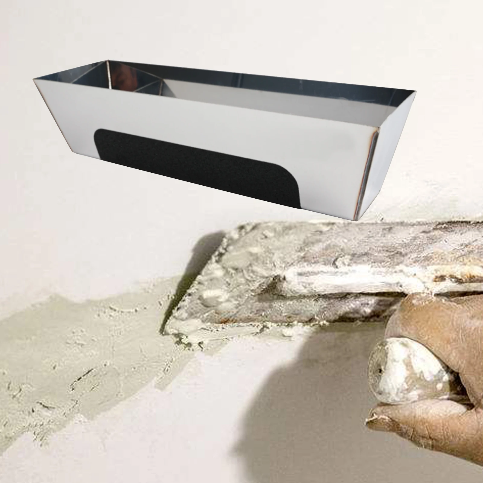 Panela de lama de aço inoxidável de 10-16 polegadas com almofada antiderrapante para carpintaria DIY Panela de lama resistente para drywall Raspagem de lama de gesso