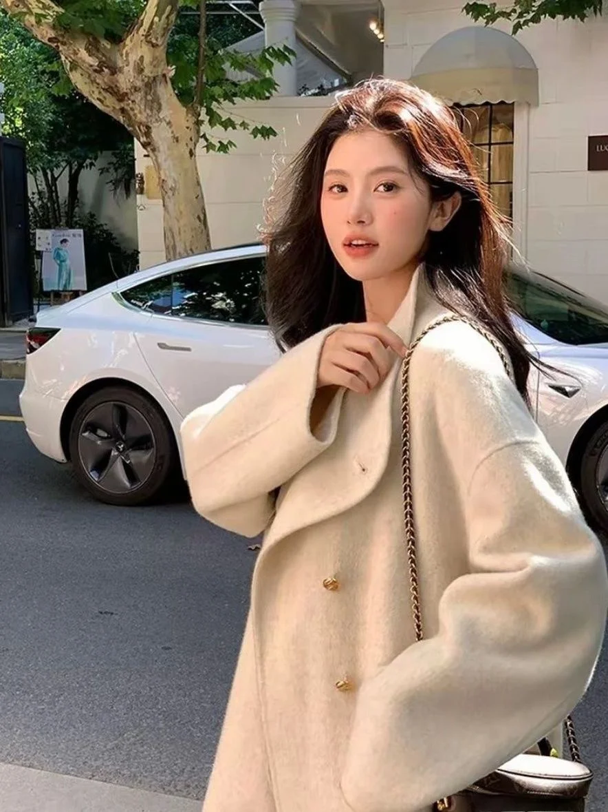 

Ele Medium-Length Woolen Coat Women's Faion Autumn Winter Slimming Sli Small Size Tweed Jaet Commute Sle