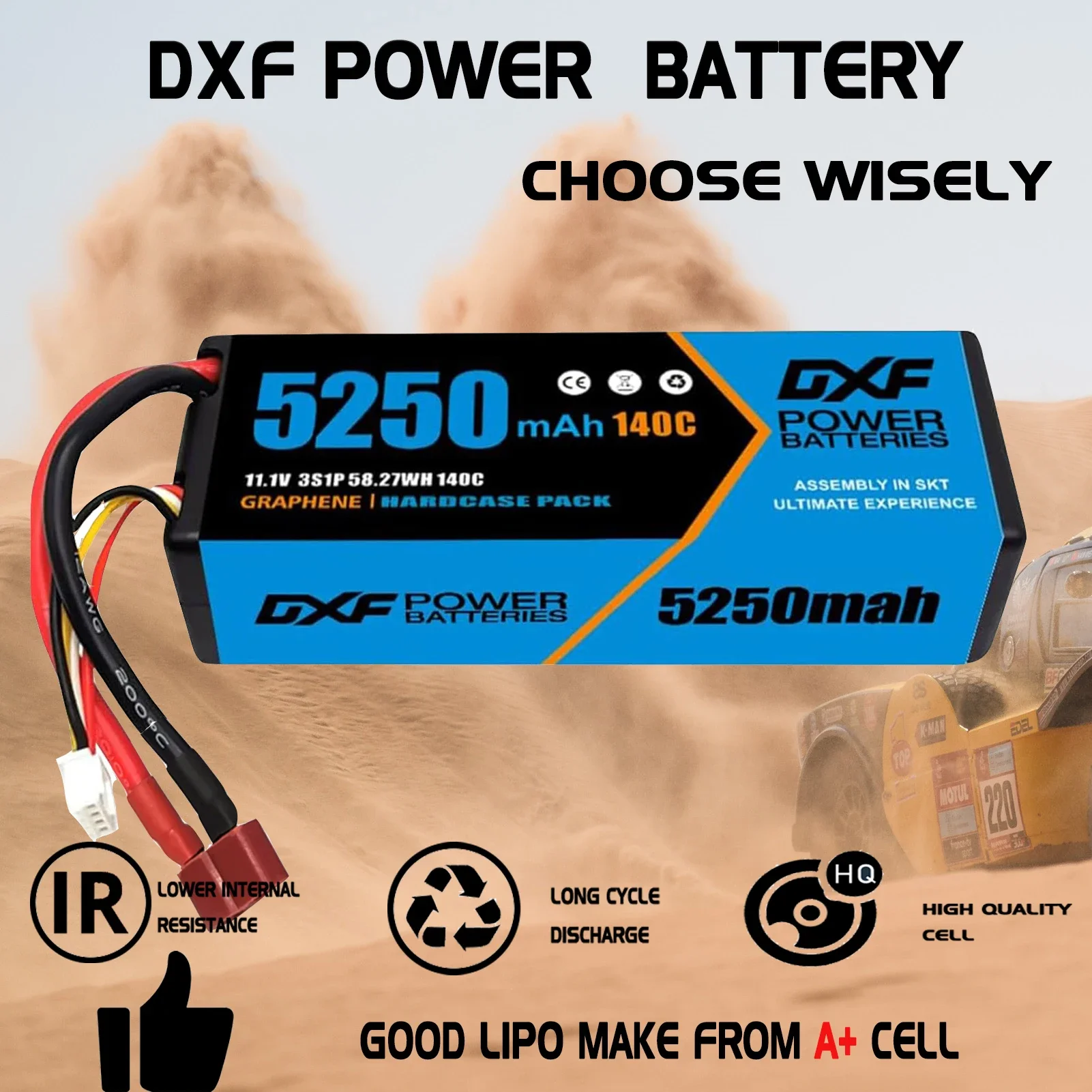 Akumulator Lipo DXF 5250mAh 3S, 4S 1550mAh 11.1V 140C z złączem EC5 T Deans, obudowa z twardego tworzywa do samochodów RC, łodzi, ciężarówek, helikopterów, samolotów