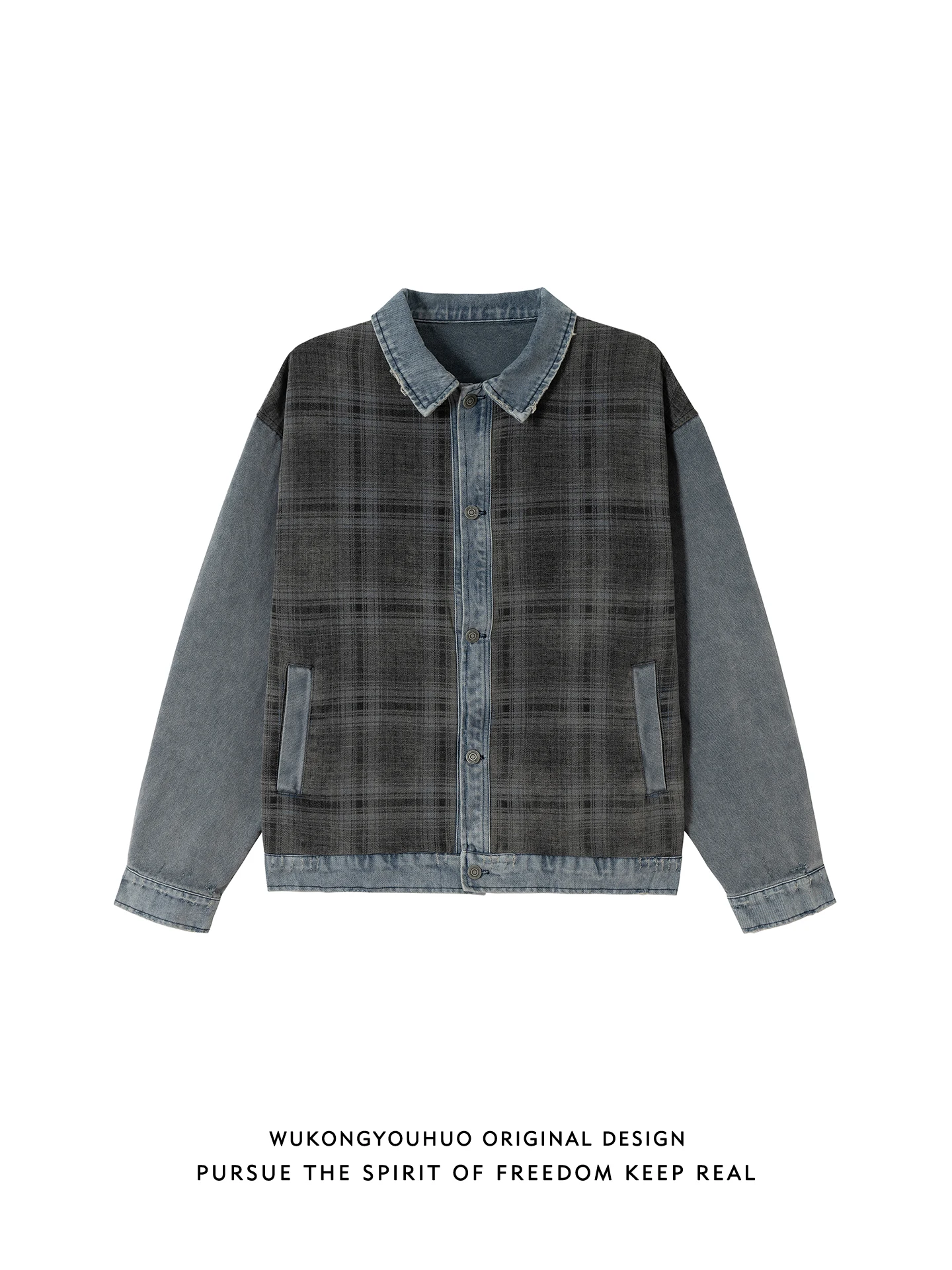 

Американская ретро-куртка из джинсовой ткани в клетку, свободного кроя, повседневная, универсальная, молодежная, весенняя верхняя одежда для мужчин и женщин