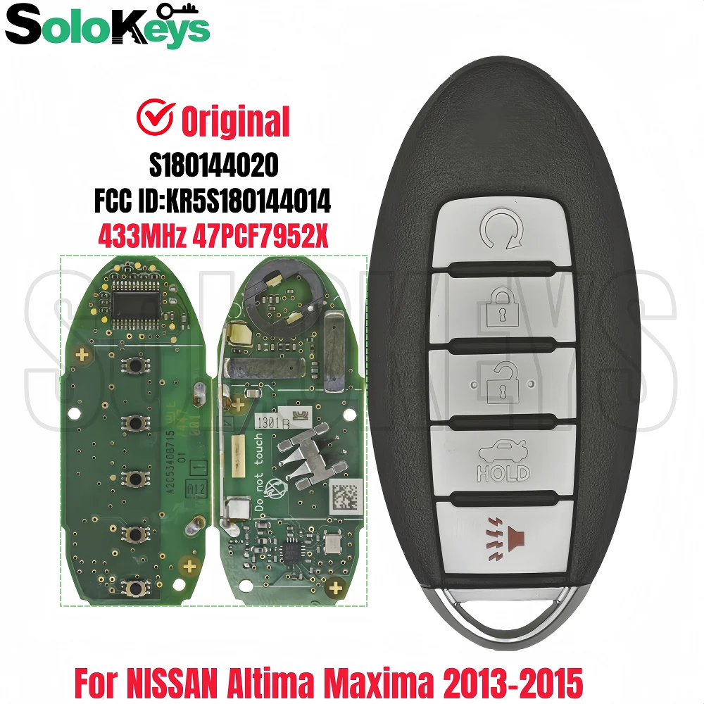 

SOLOKEYS FCC ID:KR5S180144014 S180144020 For Nissan Altima Maxima Original Smart remote key 433MHz ID47 PCF9753X Chip With LOGO