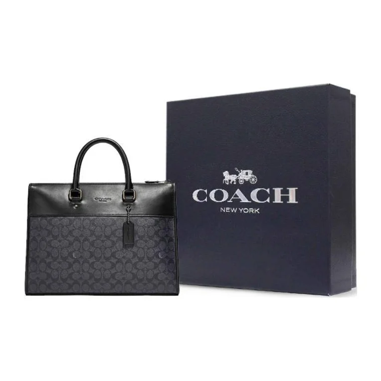 COACH Artificial Leather With Cow Leather Briefcases Large Men's Charcoal Black C2682-JICHR