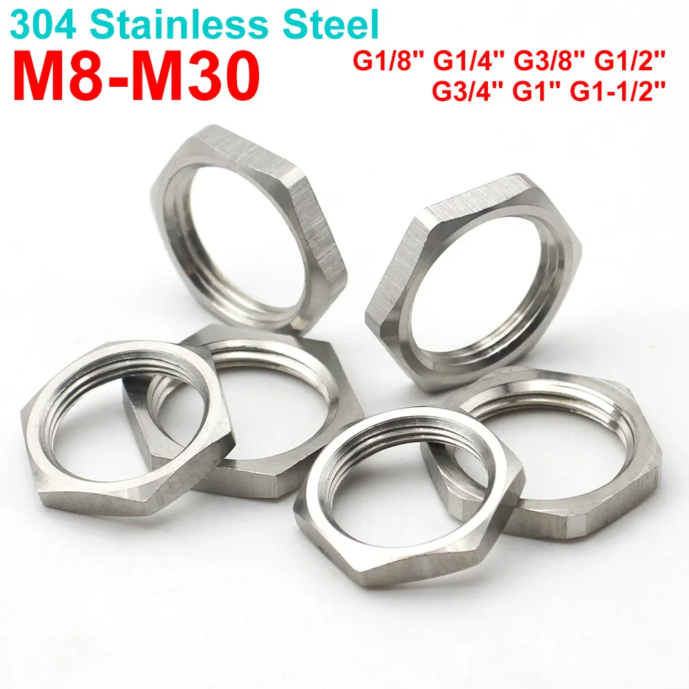 304 Stainless Steel Hex Thin Lock Nuts M8 M10 M12 M14 M16 M18 M20 M22 M24 M27 M30 G1/8