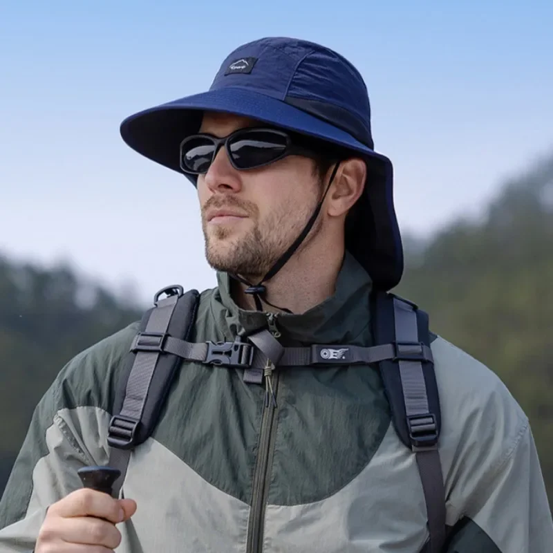 Unisex Summer Wide Brim Waterproof and Quick-drying Bucket Hats Outdoor Visor Panama CapsMesh Breathable Sun Hat with Neck Flap