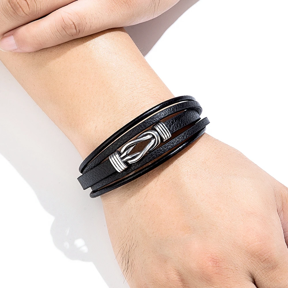 TYO العصرية 3 ألوان الرجال متعدد الطبقات الجلود الفولاذ المقاوم للصدأ المغناطيس مشبك سوار سحر الإسورة هدية عيد الحب دروبشيبينغ