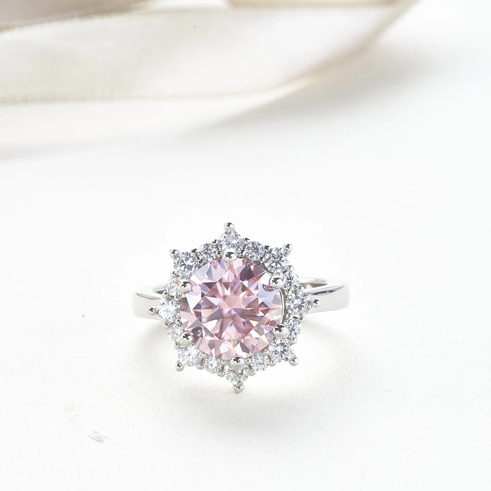 3CT 9mm Pink blue green color moissanite ring with certificate 925 sterling silver ring pass diamond tester finger jewelry