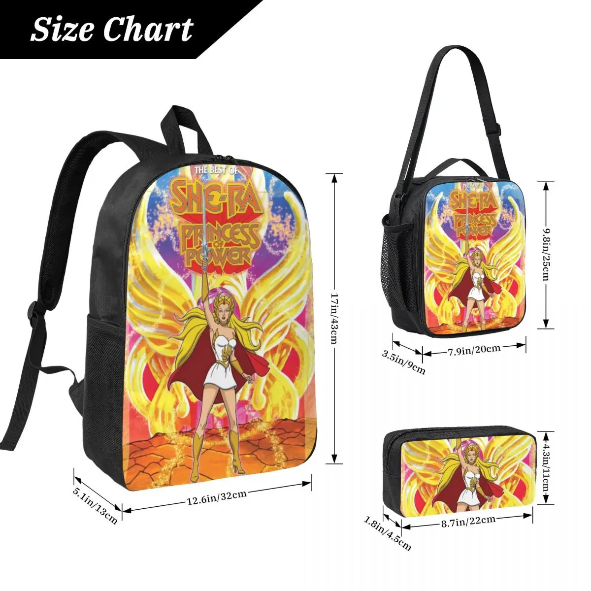3Pcs She-Ra And The Princesses Of Power Backpack Set  Pen Bags Bookbag Sets with Lunch Box For School Students Knapsack