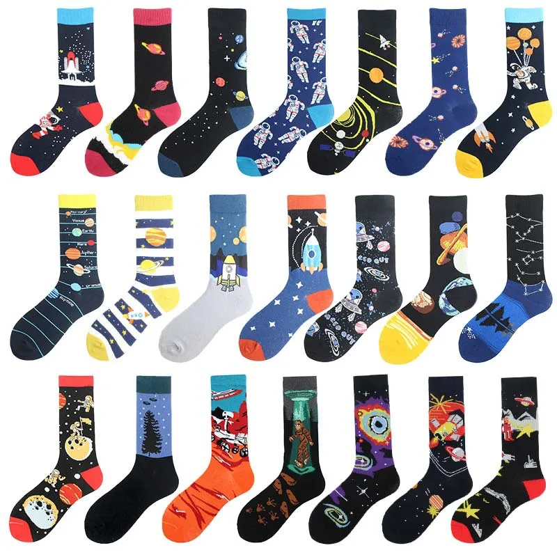 New Planet Hip Hop Funny Socks Men Happy Design Crew Socks Harajuku Novelty Gift Big Size Sokken Unisex Skateboard Divertidos