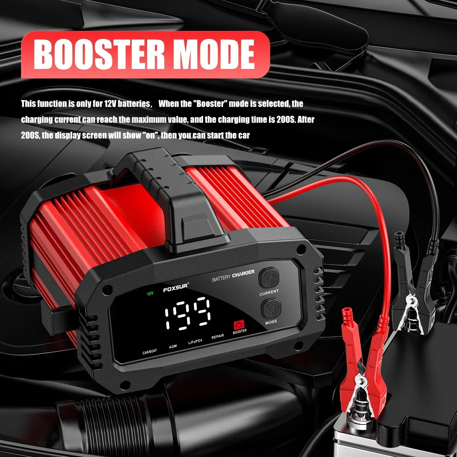 EAFC Car Battery Charger Car Booster 25A 15A 12V/24V Pulse Repair with Mode Lithium AGM GEL Lead-Acid LiFePO4 Battery Chargers